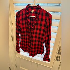 GAP women’s ruffled Red and Black Checkered Cardigan